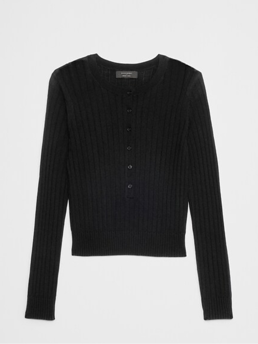 Banana Republic Black Lighweight Wool Ribbed Button-Front Sweater